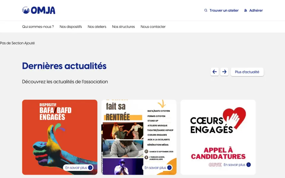 Omja home page on desktop