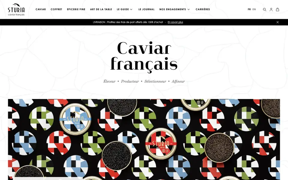 Sturia Caviar home page on desktop